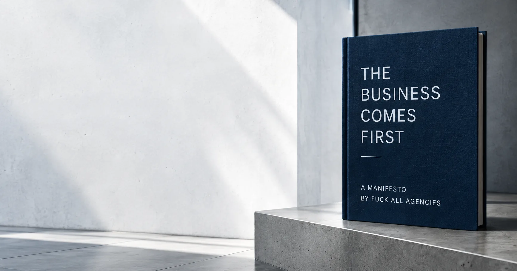 Illustrative navy boardroom book for a marketing strategy guide